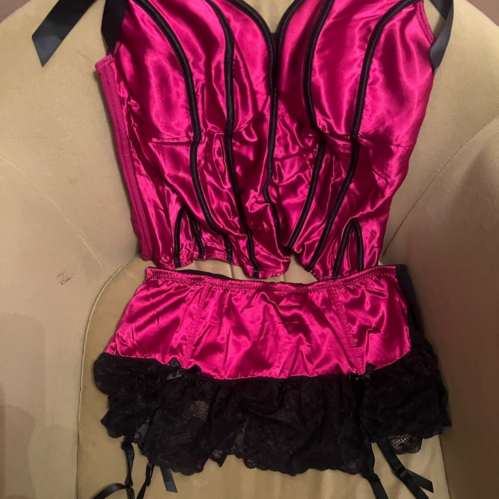 Satin Pink and Black Lingerie Set